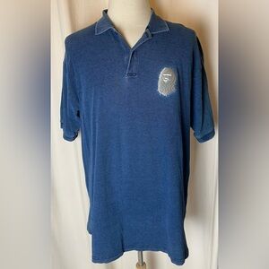 A Bathing Ape Bape Blue Polo Mens XXL Embroidered Ape Head 100% Cotton Authentic